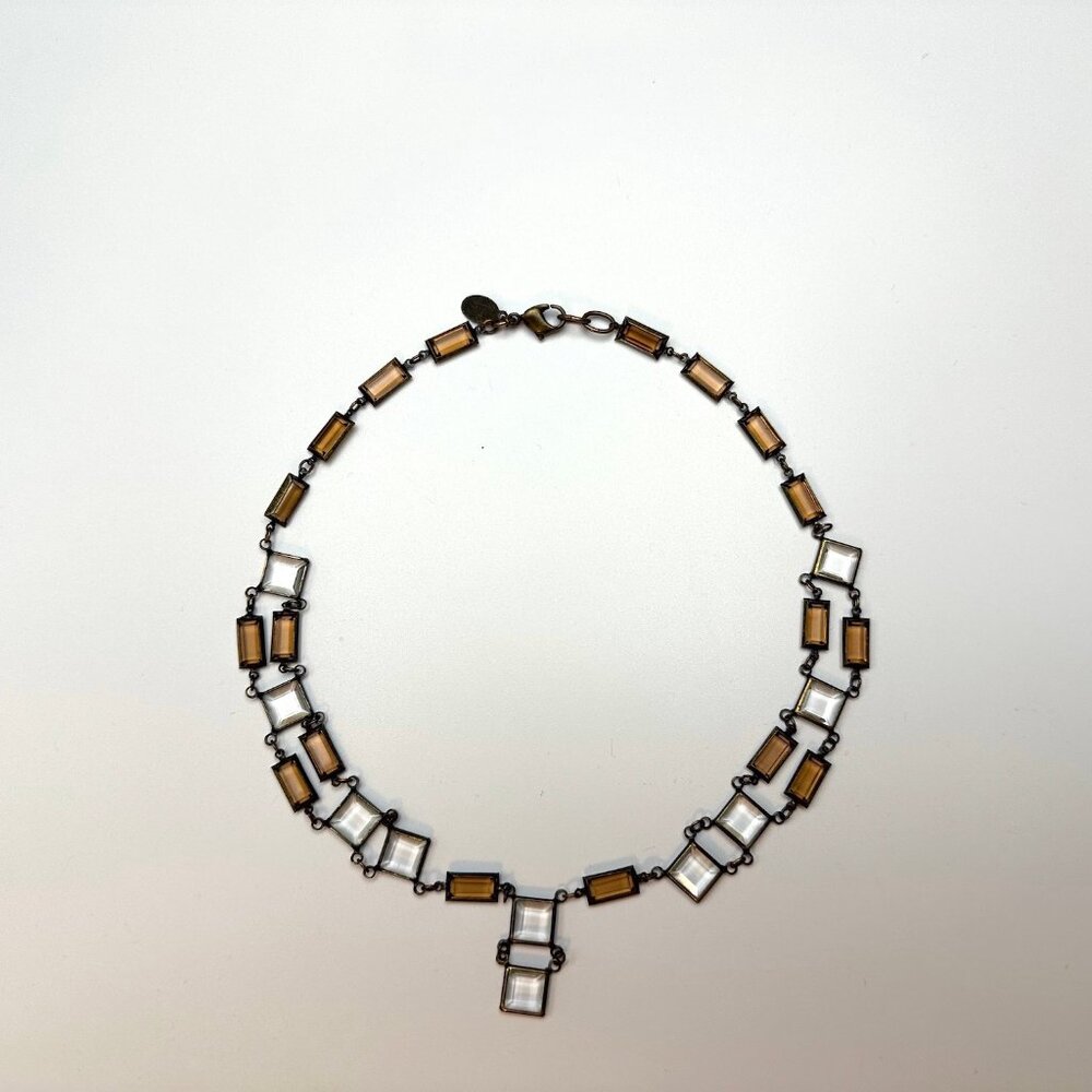 Amber and Crystal-Clear Cut Glass Choker — Art Deco-Style   EUC